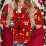 Women's Top - Red, Casual Minimalist, Christmas Round Neck