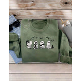 Sweatshirt - Ghost & Black Cat Embroidered Stitching, Crew Neck