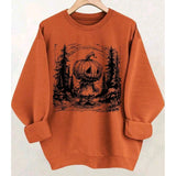Sweatshirt - Scary Pumpkin Black Forest, Casual Round Neck
