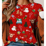Women's Top - Red, Casual Minimalist, Christmas Round Neck