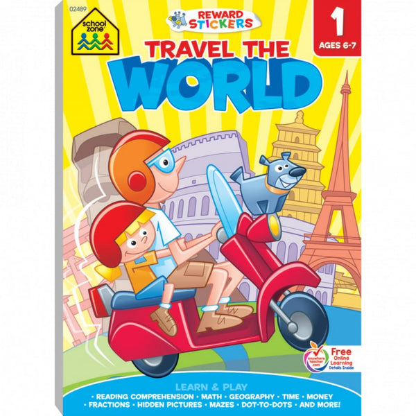 School Zone | Travel the World | Ages 6-7 | Stickers | Beginning and Ending Letters | Geography | Culture  and More | (Easy-Tear Top Bound Pad) | (Tablet Style) | Workbook