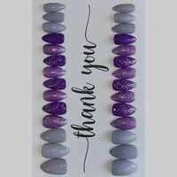 Hand Painted PRESS-ON Nails - Short Gel Polish - Grey/Purple/Purple Glitter